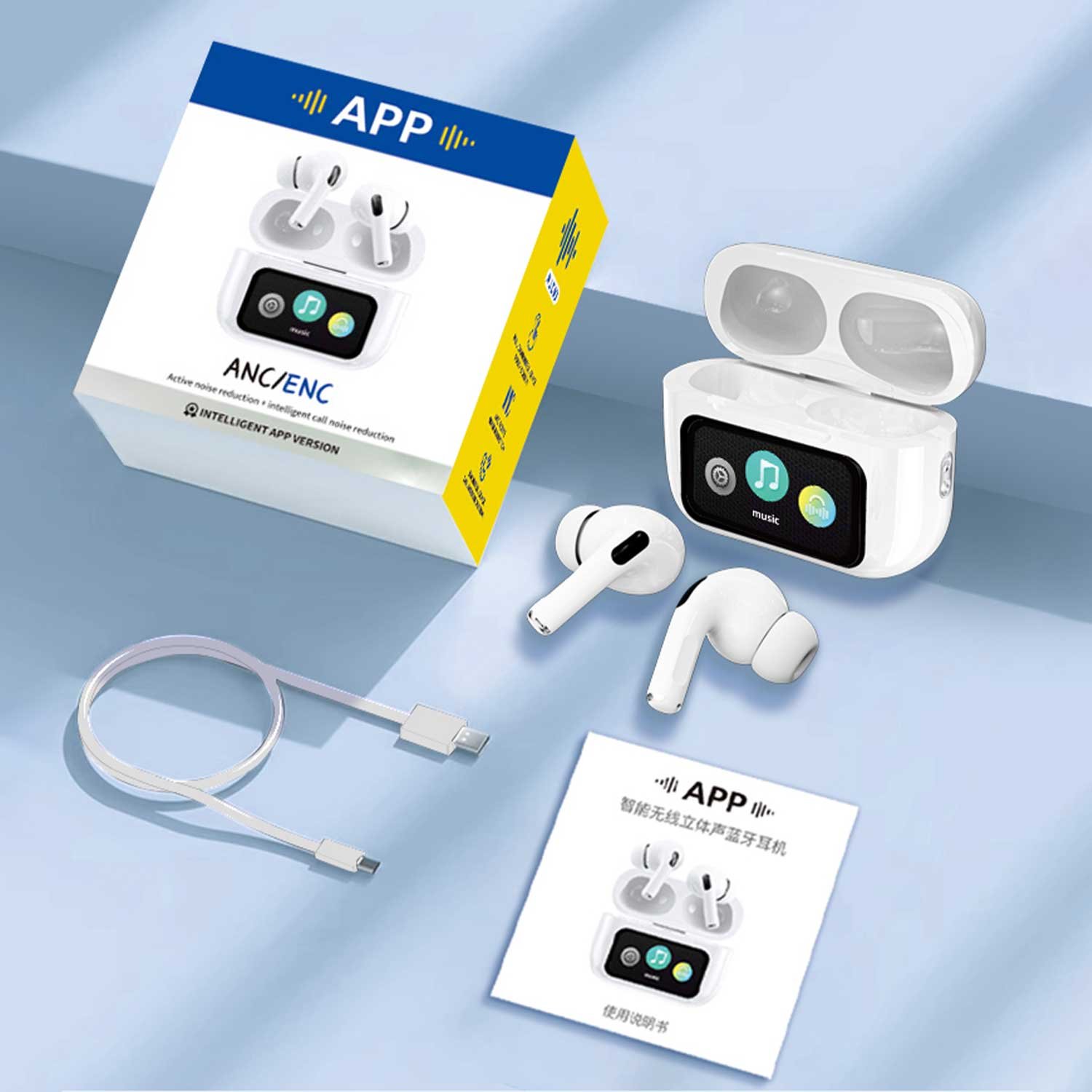 A9 Pro App Ancenc Display Touch Control Bt 5.4 Wireless Earbuds With Zwsvibe App White-4 A9 Pro App Ancenc Display Touch Control Bt 5.4 Wireless Earbuds With Zwsvibe App White