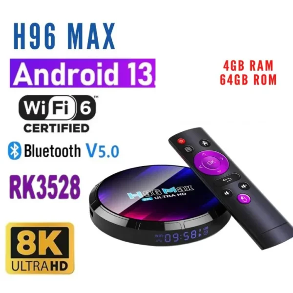 H96 MAX Android TV Box 13.0 Version 4GB 64GB for LED LCD TV