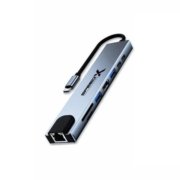SPEEDX SP-TC801 8 IN 1 Multi-Port TYPE C Hub with 4K HDMI SD Card VGA and Gigabit Ethernet Pakistan