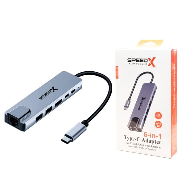 Speed-X SP-TC601 6 In 1 Multi-Port Type C Hub with 4K HDMI VGA RJ45 and 87W PD Charging Pakistan